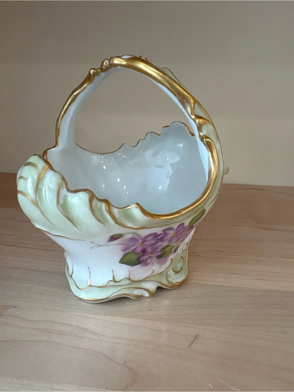 Antique Jean Pouyat Limoges (J.P.L.) Porcelain Basket Hand Painted Flowers
